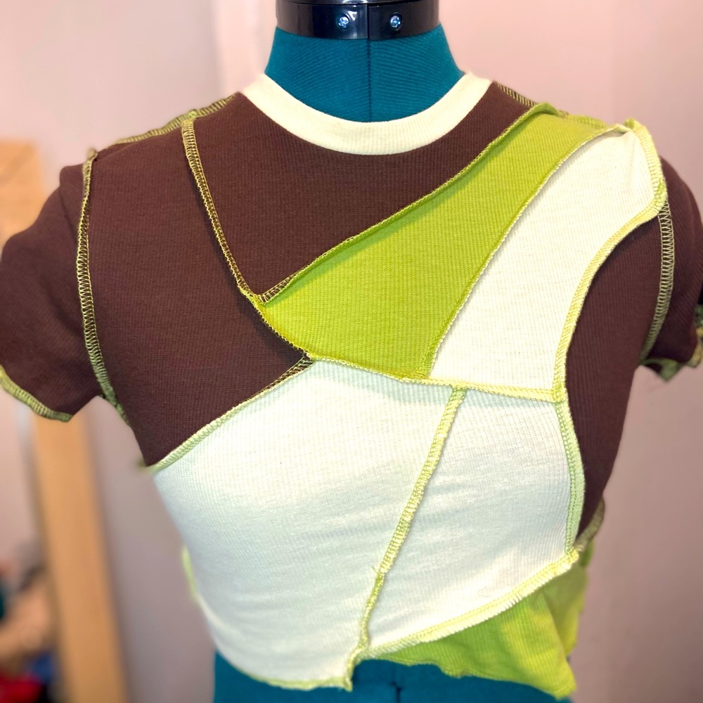Patchwork Green And Brown Top - image 3